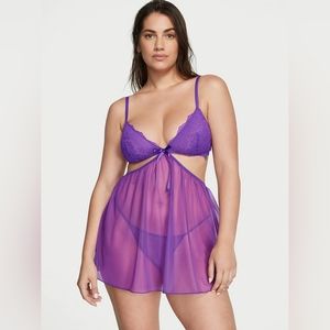 Victoria's Secret Very Sexy Purple Lace Mesh Cutout Baby Doll Lingerie